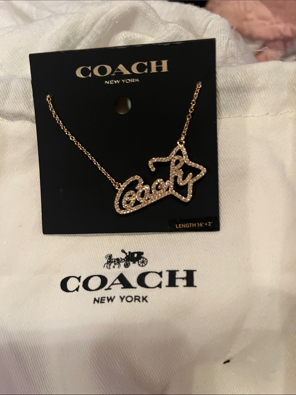 Coach Gold-Tone Crystal Script Logo Necklace